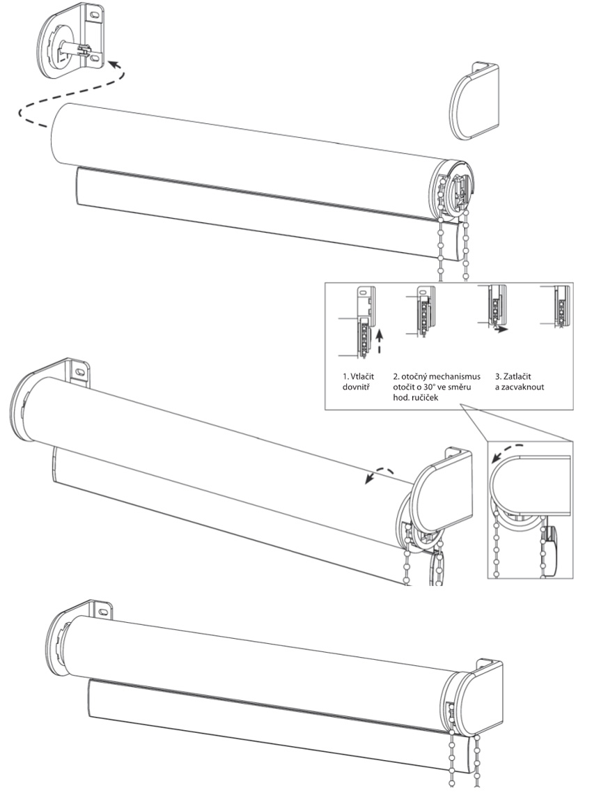 Typická montáž látkové rolety Verra